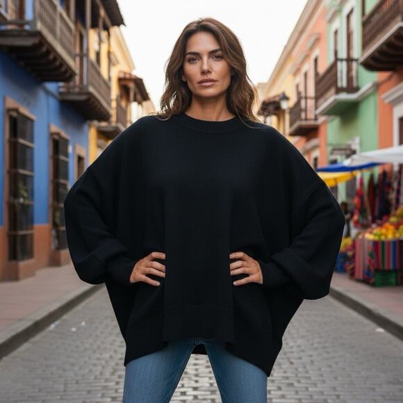 Free People Ottoman Slouchy Black Sweater Long Sleeve Tunic Dress XS - Picture 2 of 16